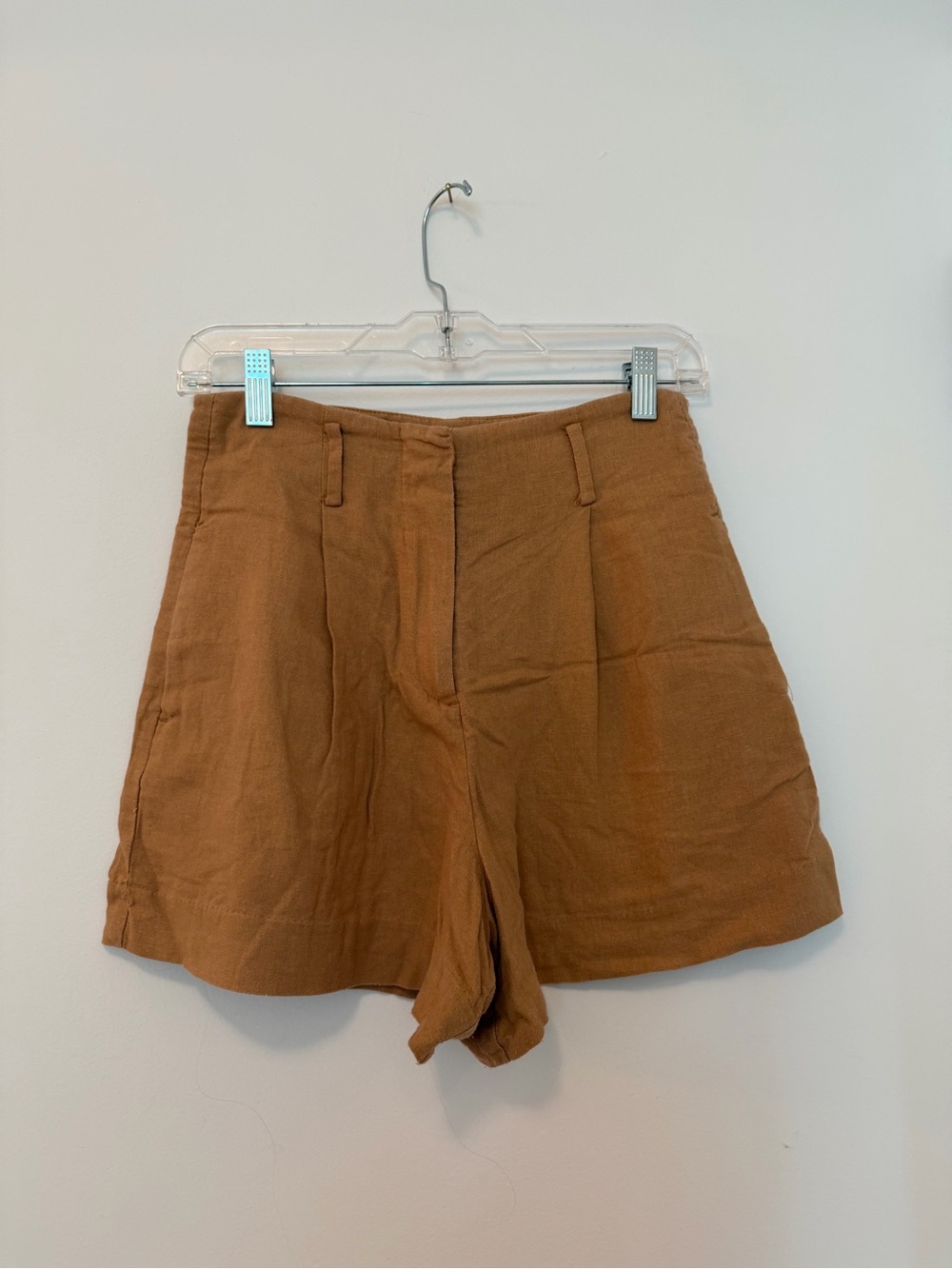 Zara High-Waist Linen Blend Women's Shorts in Brown